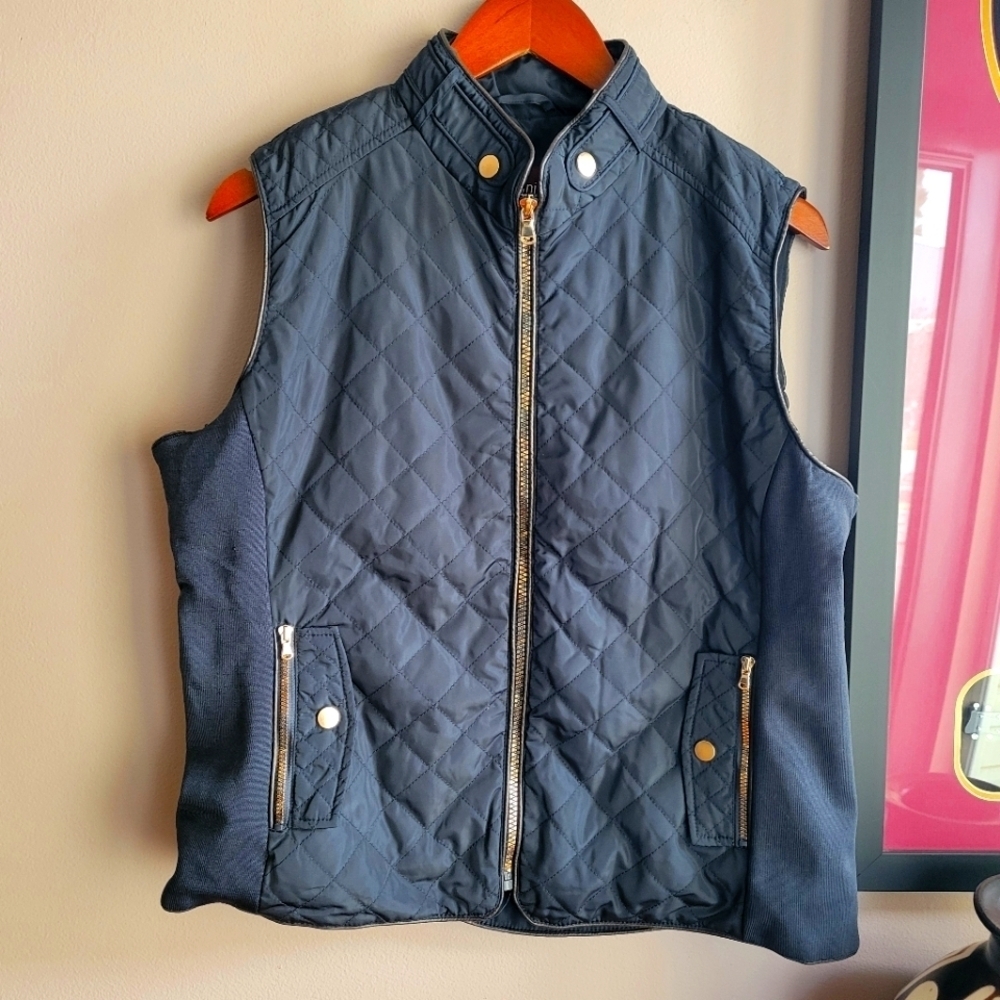 Cavalini Los Angeles Womens Sleeveless Full Zip Quilted Outerwear Blue Vest PL - Picture 2 of 10